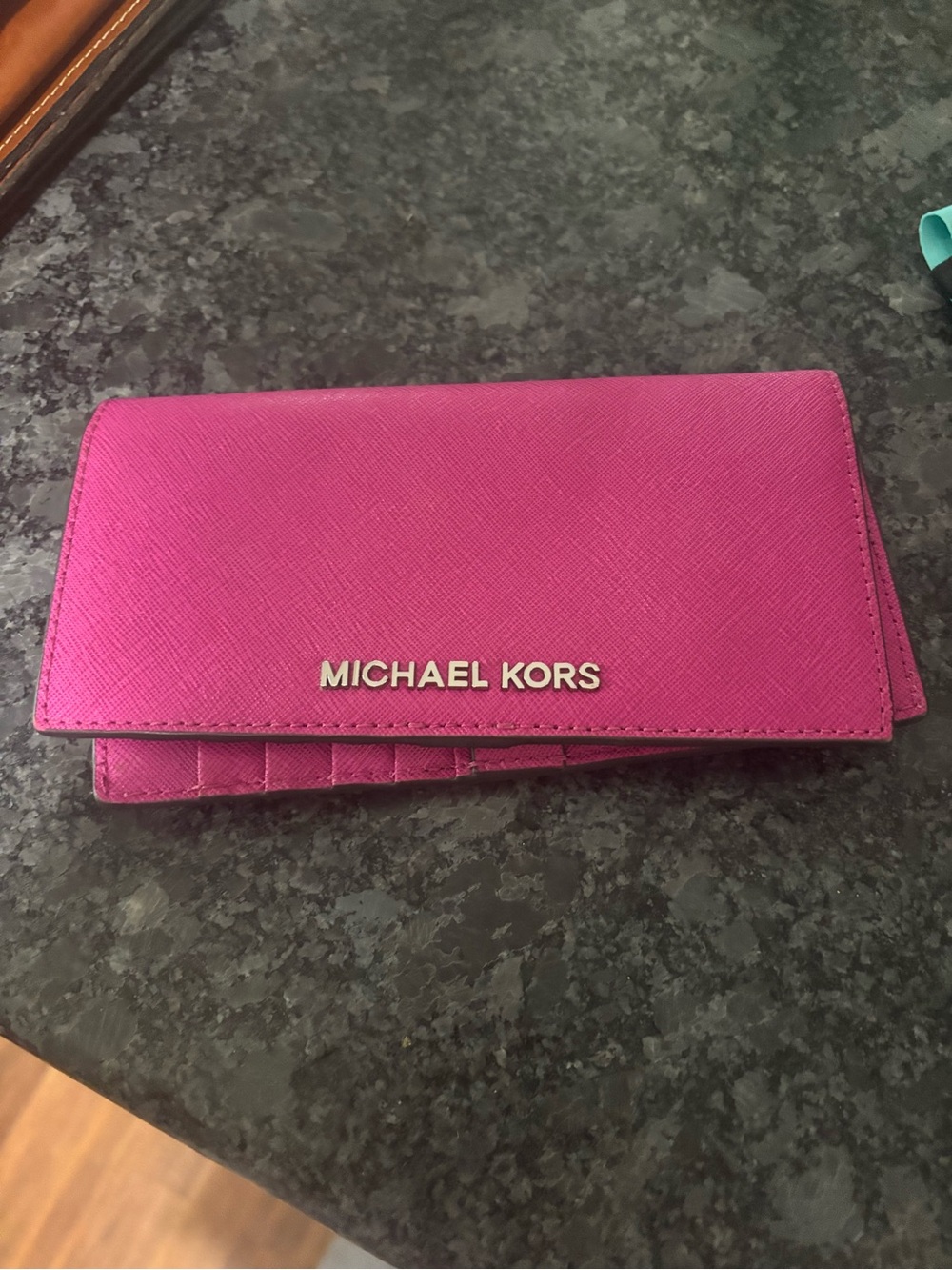 Michael Kors Fuchsia Saffiano Leather Key & Card Holder